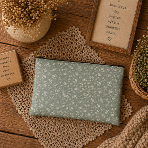 Neutral Rustic Sage Green Floral, cottagecore Accessory Pouch