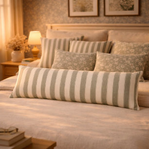 Neutral Rustic Sage Green Stripe Farmhouse Cottage Body Cushion