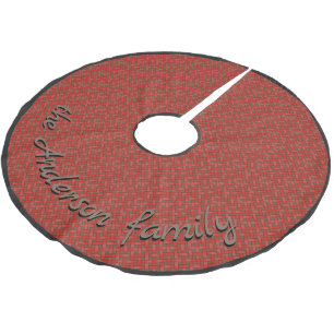 Neutral Rustic Wicker Red with Custom Text Brushed Polyester Tree Skirt