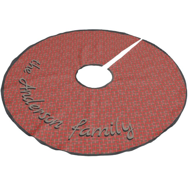 Neutral Rustic Wicker Red with Custom Text Brushed Polyester Tree Skirt (Angled)
