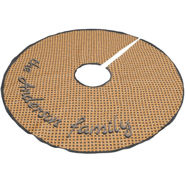 Neutral Rustic Wicker Yellow with Custom Text Brushed Polyester Tree Skirt (Angled)
