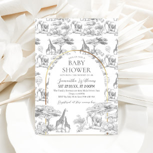 Neutral Safari Animal Elegant Toile Baby Shower Invitation