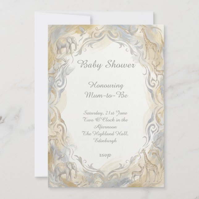 Neutral Safari Baby Shower Invitation (Front)