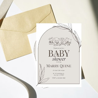 Neutral Safari Baby Shower Invitation, Minimal Bab Invitation