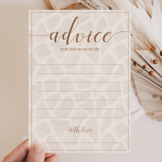Neutral Safari Giraffe Baby Shower Advice Cards