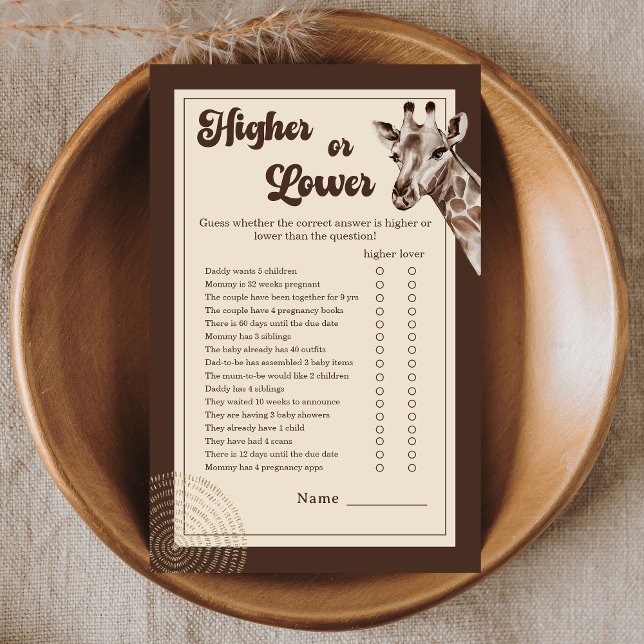 Neutral Safari Giraffe Higher or Lower Baby Game (Creator Uploaded)