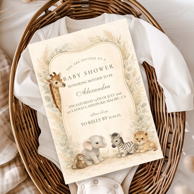Neutral Safari Jungle Animals Baby Shower Invitation (Creator Uploaded)