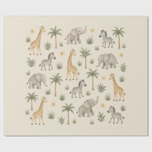 Neutral Safari Nursery Baby Shower Animals Wrapping Paper