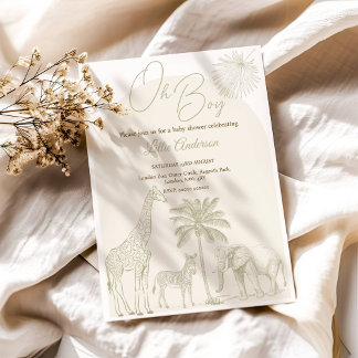 Neutral Safari Oh Boy Baby Shower Invitation