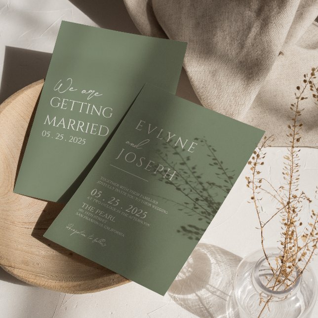 Neutral Sage Green Minimalist Boho Wedding Invitation (Creator Uploaded)