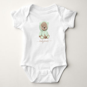 Neutral Sage Green Teddy Bear Baby Bear Bodysuit