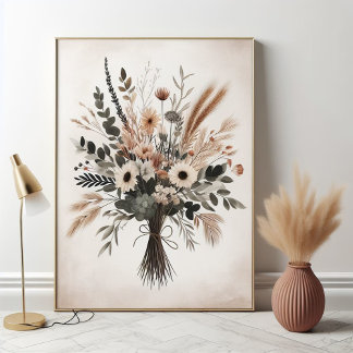 Neutral Scandinavian Floral Bouquet Art Pattern Poster