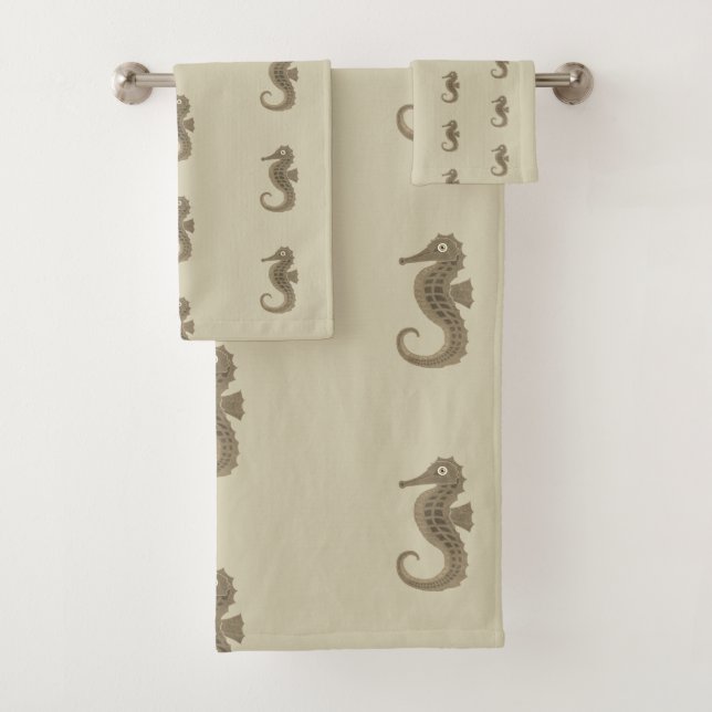 Neutral Seahorse Bath Towel Set (Insitu)