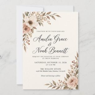 Neutral Sepia Botanical Wedding Invitation