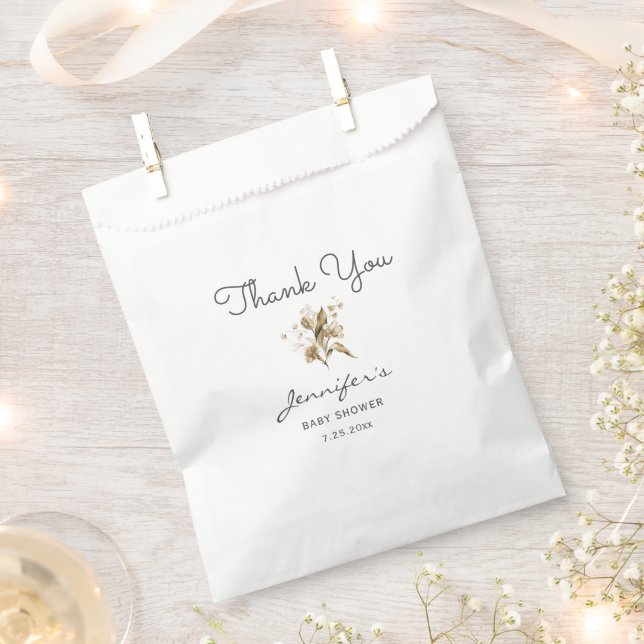 Neutral Sepia Watercolor Florals Baby Shower Favour Bag (Clipped)