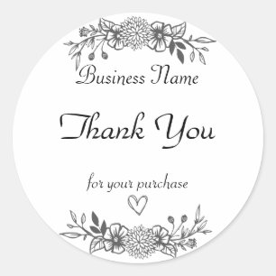 Neutral Simple Floral Thank You  Classic Round Sticker