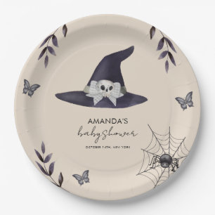 Neutral Simple Little Boo Witch Hat Baby Shower Paper Plate