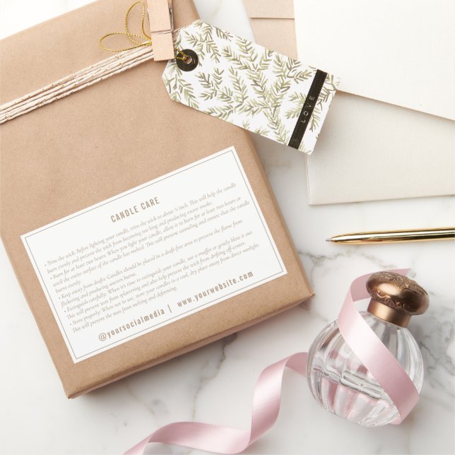Neutral Simple Minimalist Candle Care Instruction Rectangular Sticker (Gifting)
