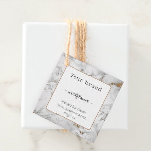 Neutral Simple White Gold Marble Candle Product Favour Tags