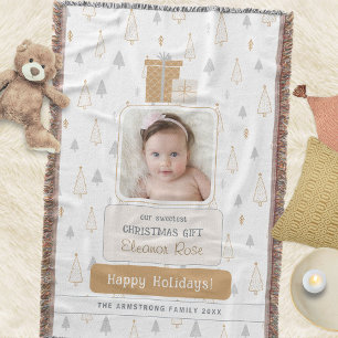 Neutral Soft Baby's 1st Photo Christmas Throw Blanket
