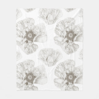 Neutral Soft Poppy Flower Fleece Blanket