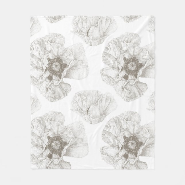 Neutral Soft Poppy Flower Fleece Blanket (Front)