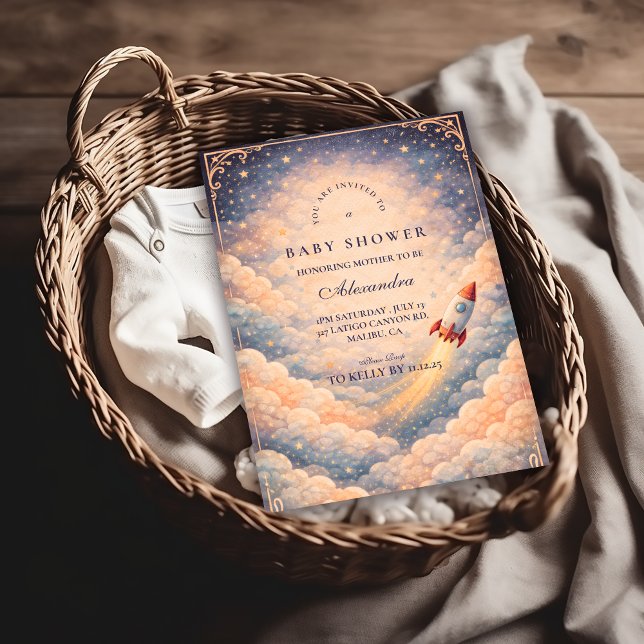 Neutral Space Rocket Stars Baby Shower Invitation (Creator Uploaded)