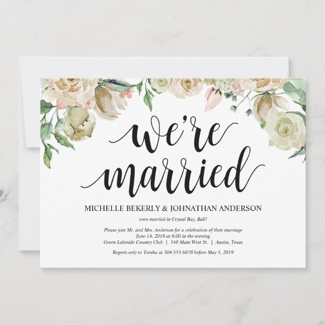 Neutral Spring Elopement Reception Invitation Card (Front)