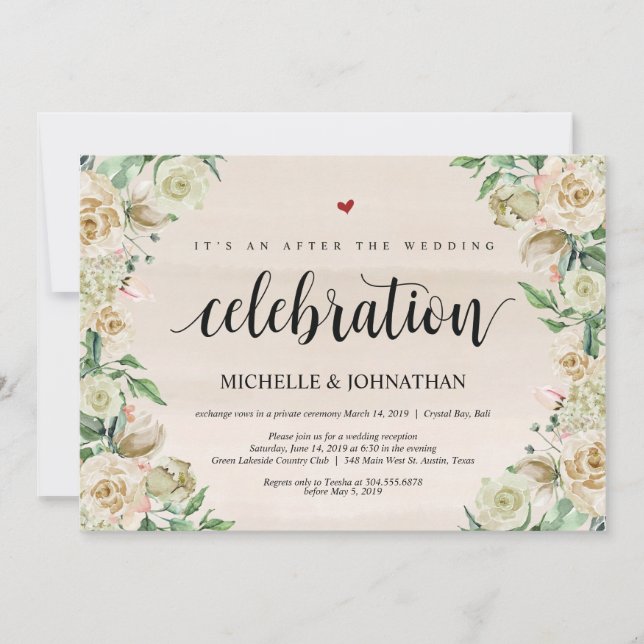 Neutral Spring Elopement Reception Invitation Card (Front)