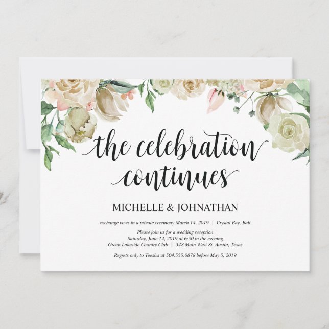 Neutral Spring Elopement Reception Invitation Card (Front)