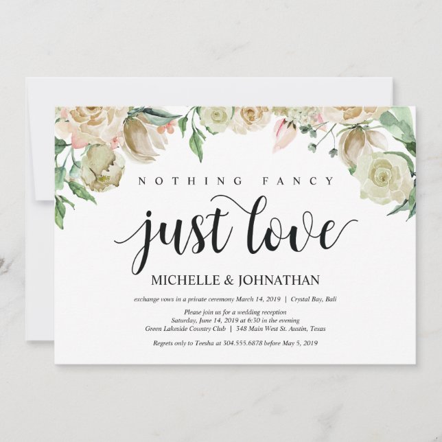 Neutral Spring Elopement Reception Invitation Card (Front)