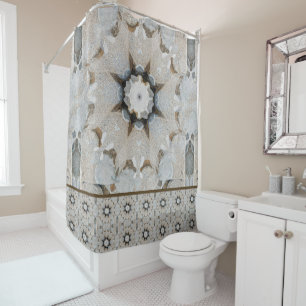 Neutral Stone Mandala Brown Beige Grey Boho Shower Curtain