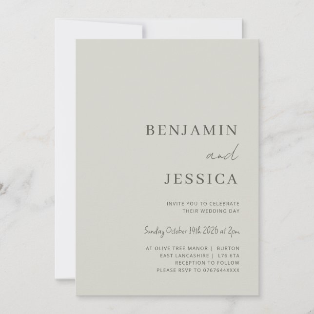 Neutral Stone minimalist wedding invitation (Front)