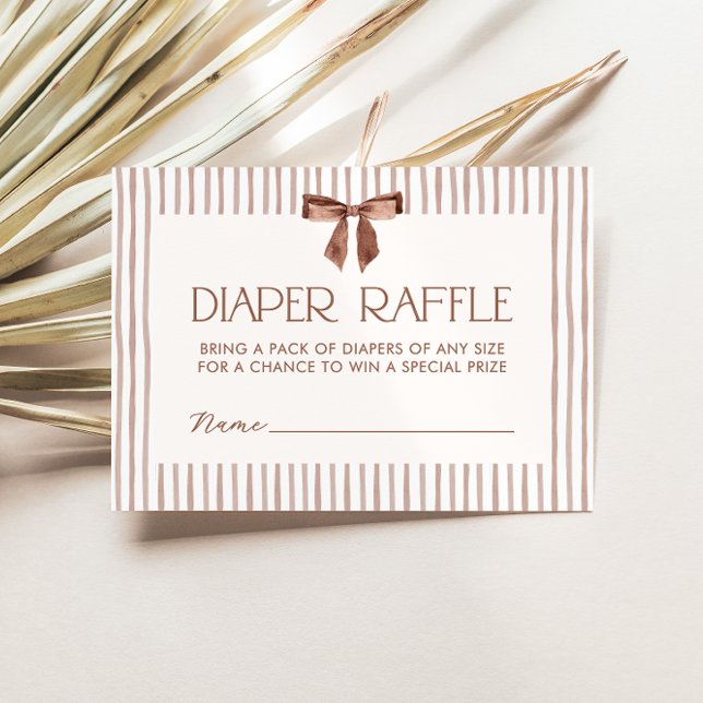 Neutral Striped Bow Diaper Raffle Enclosure Card (Creator Uploaded)