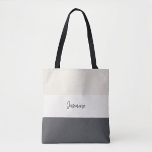 Neutral stripes personalise name tote bag