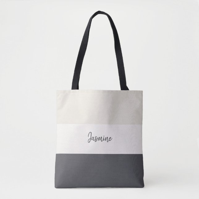 Neutral stripes personalise name tote bag (Front)