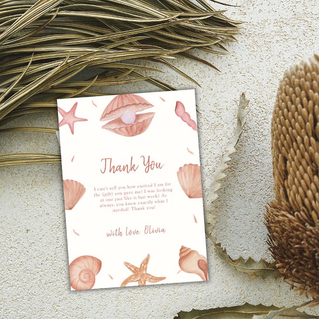 Neutral Summer Ocean Seashell Pearl Baby Shower Thank You Card (Neutral Summer Ocean Seashell Pearl Baby Shower Thank You Card)