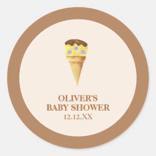 Neutral Summer Scoop Ice Cream Boy Baby Shower Classic Round Sticker