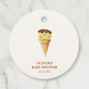 Neutral Summer Scoop Ice Cream Boy Baby Shower Favour Tags