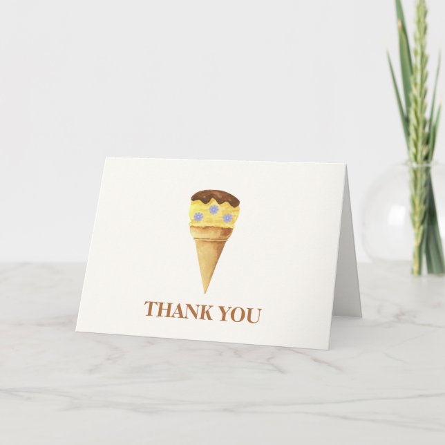 Neutral Summer Scoop Ice Cream Boy Baby Shower  Thank You Card (Front)