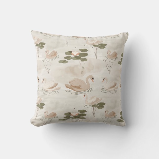 Neutral Swan Pattern Throw Pillow (Front)