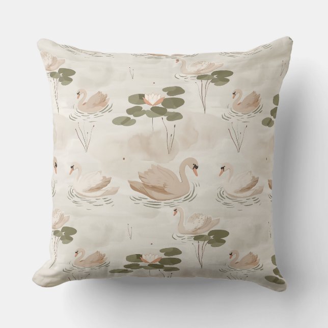 Neutral Swan Pattern Throw Pillow (Front)