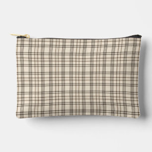 Neutral Tan and Beige Fine Tartan Accessory Pouch