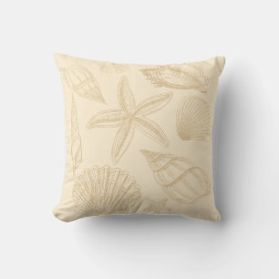 Neutral Tan Beige Seashell Shells Beach House Cushion