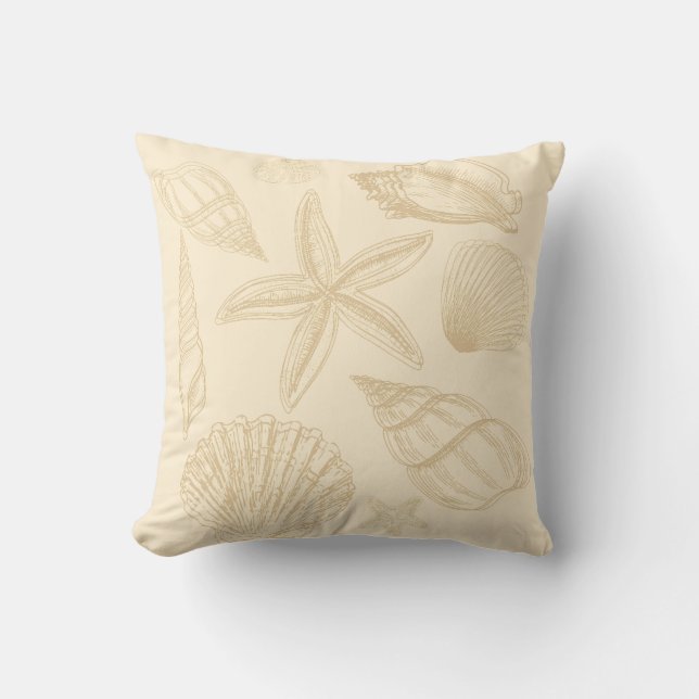 Neutral Tan Beige Seashell Shells Beach House Cushion (Front)