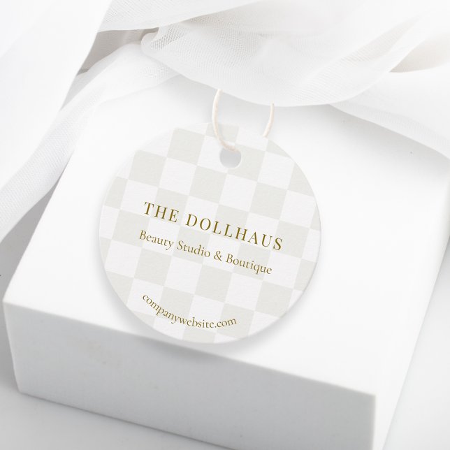 Neutral Tan Chequerboard Boutique Packaging Hang Favour Tags (Creator Uploaded)