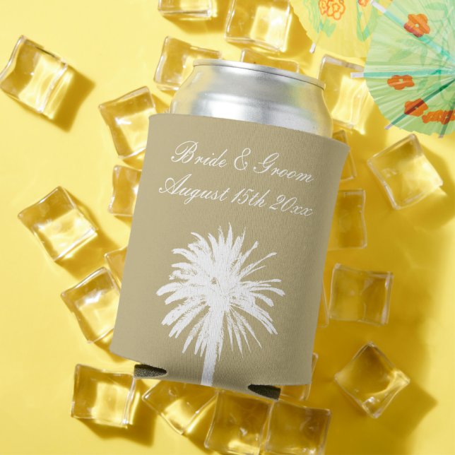 Neutral tan colour palette palm tree beach wedding can cooler (In Situ Summer)