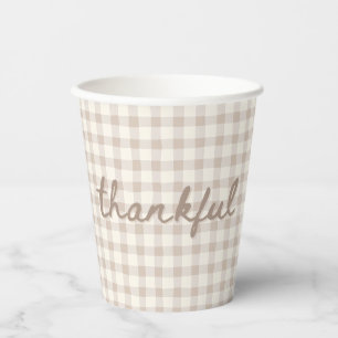 Neutral Tan Gingham Paper Cups