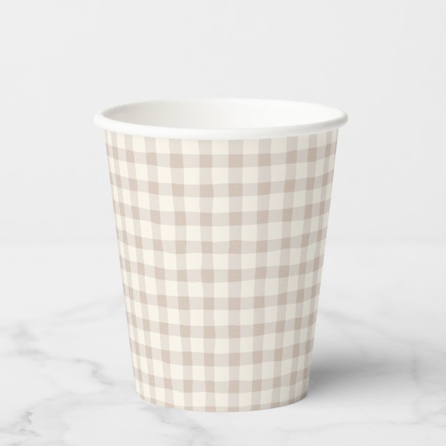 Neutral Tan Gingham  Paper Cups (Front)