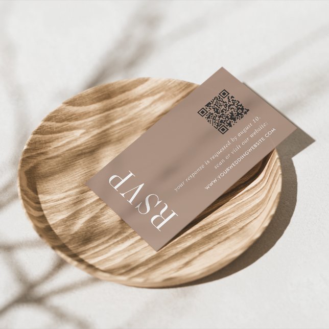 Neutral Tan Wedding QR Code RSVP Enclosure Card (Creator Uploaded)